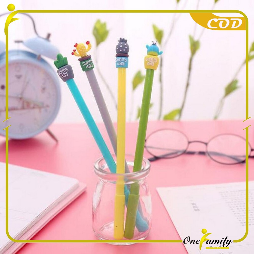 ONE-A16 Pulpen Gel Karakter Kaktus / Pena Kaktus / Bolpen Gel / Pulpen Lucu Unik Bentuk Pot Kaktus-2