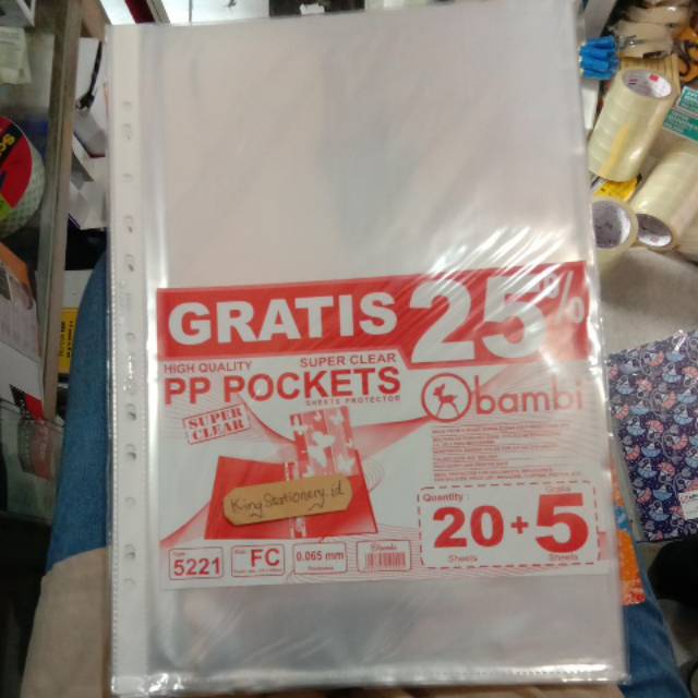 

[SET] Sheet Protecktor (PP Pockets) Bambi ukuran F4 isi 20+5