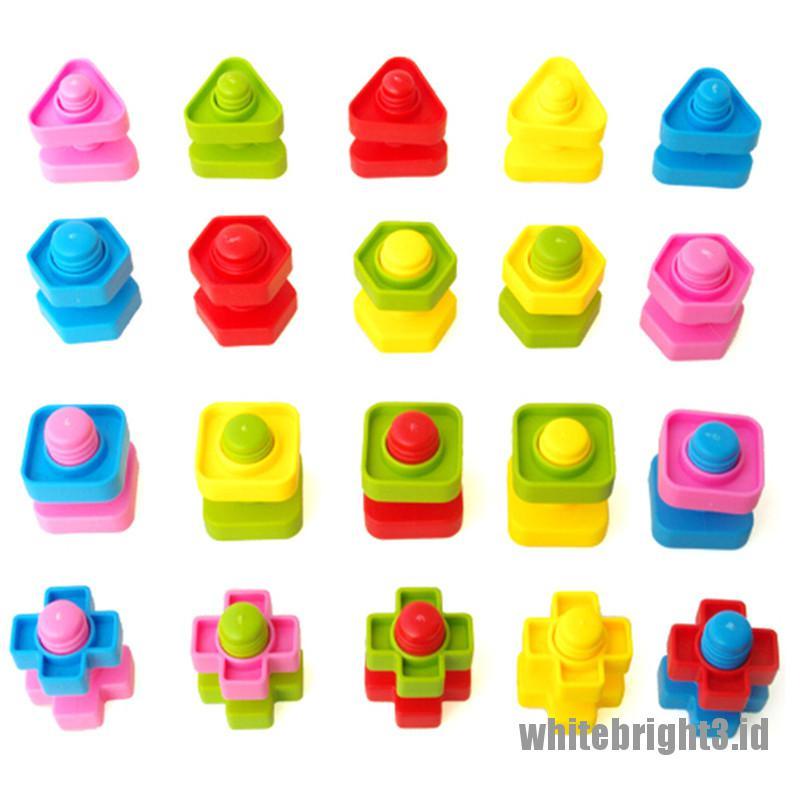 (white3) 1 set Mainan Edukasi Susun Blok Model Mur + Baut Untuk Anak Laki-Laki / Perempuan