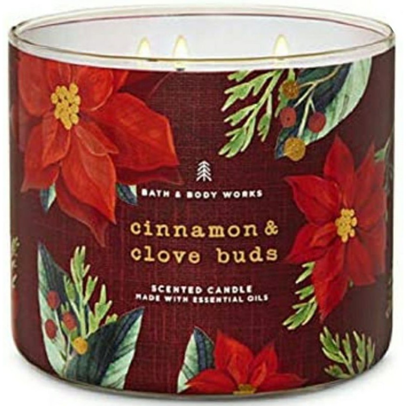 BATH &amp; BODY WORKS BBW CINNAMON &amp; CLOVE BUDS 3-WICK SCENTED CANDLE 411 G LILIN WANGI 3 SUMBU UKURAN BESAR PENGHARUM RUANGAN