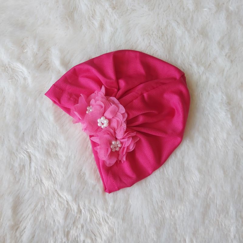 Turban Bayi 0-3th Bunga Besar - Bandana bayi - Kerudung Anak Bayi-Pink