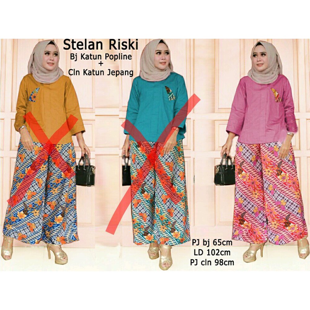 cn 9315 elsa stelan kulot celana katun batik peach pesta wanita murah hijab baju muslim modis modern