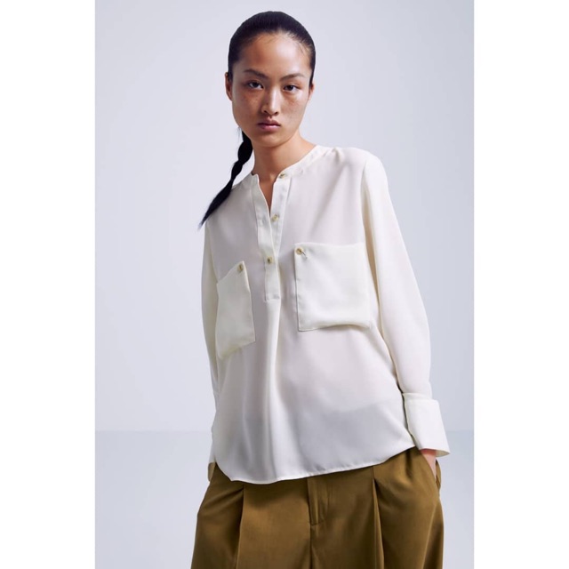  Kemeja  Wanita  ZARA  Women Shirt Pocket Broken White 