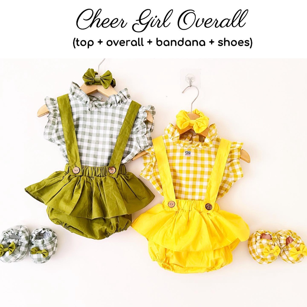 Mocha Cheer Girl Overall Baju Setelan Kaos Jumper Pergi Lucu Fashion Anak Bayi Perempuan Cewek Terlaris Murah