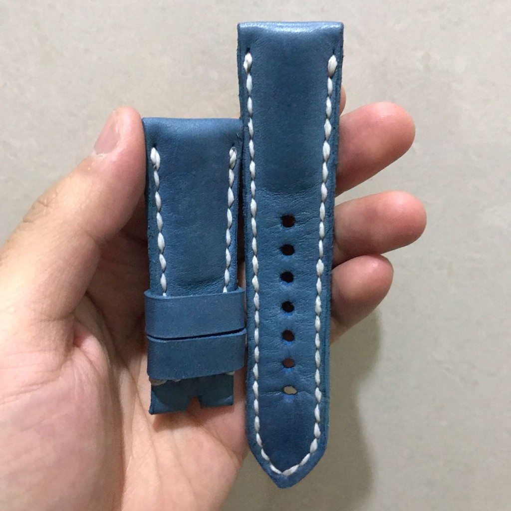 Leather Ori Gunny Straps Baby Blue 24mm For Panerai, Breitling, Iwatch, Luminor, Marina, Radiomir