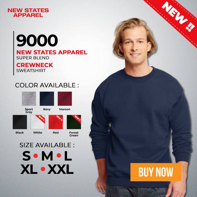 Sweater Crewneck Polos Import New States Apparel 9000 Original