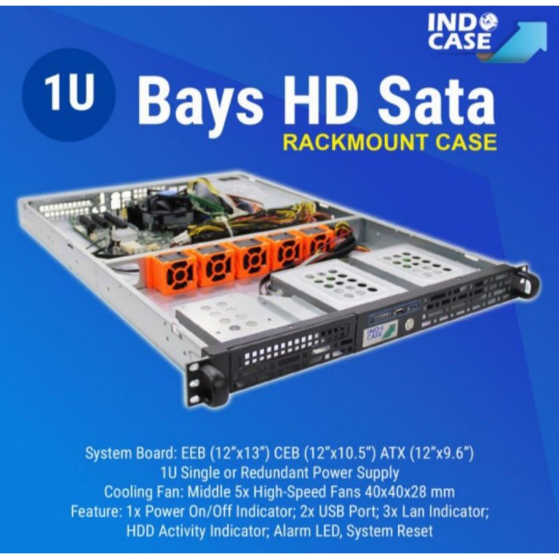 Rackmount case 1U 2 Bay HDD SATA Casing server IC1002 INDOCASE