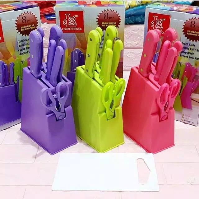 [fs]-pisau Set Warna 9 Pcs + Talenan / Pisau Dapur Set