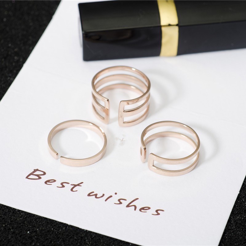 Cincin Titanium Mini Korea Wanita CK054 warna rose gold dan silver model motif punk keren