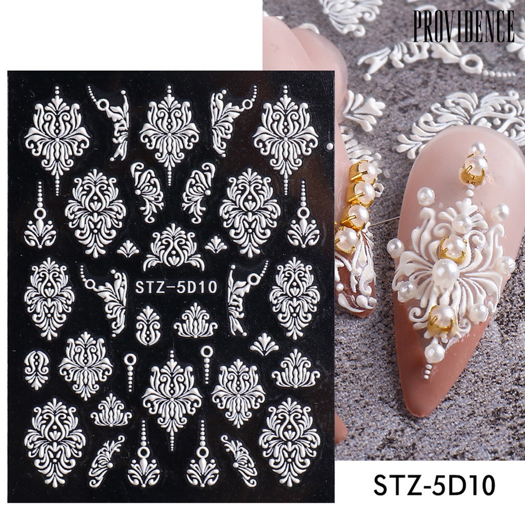 Providence Nail Sliders Embossed 5D White Retro Relief Nail Engraved Flowers Stickers Decor for Manicure