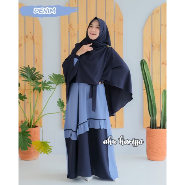 READY YUNISA SET SYAR'I AKU KARISSA ORI//GAMIS BEST SELLER WARNA BARU-Denim