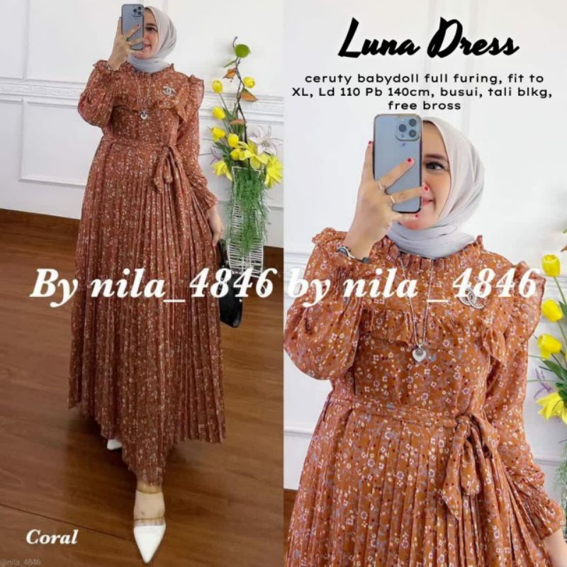 LUNA DRESS ORI BY JASMINE/ GAMIS PLISKET TERBARU