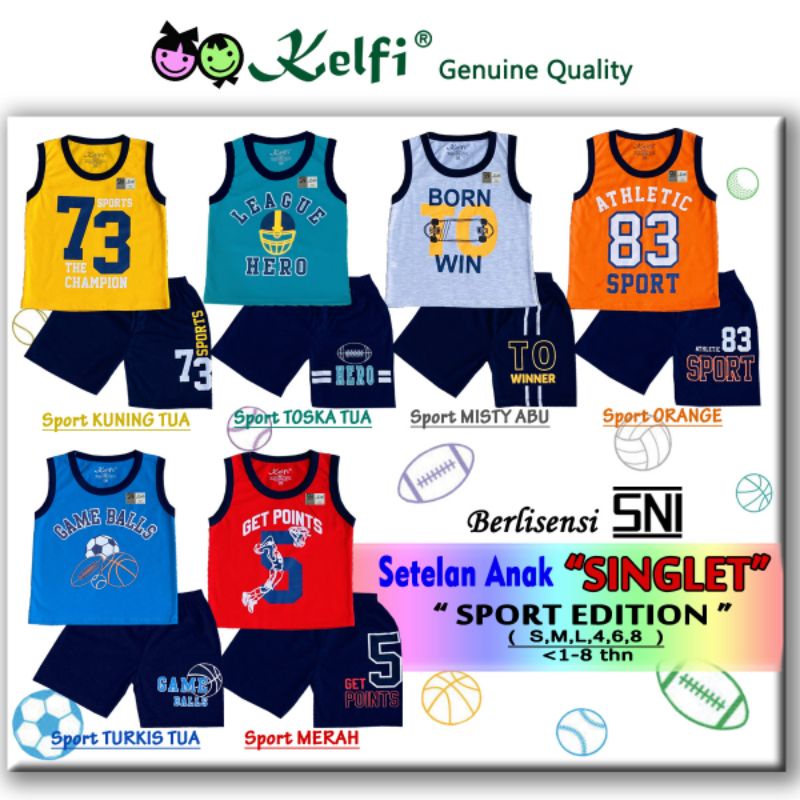 PROMO 10.10 KELFI SETELAN SINGLET ANAK UNISEX COWOK/CEWEK USIA 1- 8 TH =&gt; NEW LAUNCHING