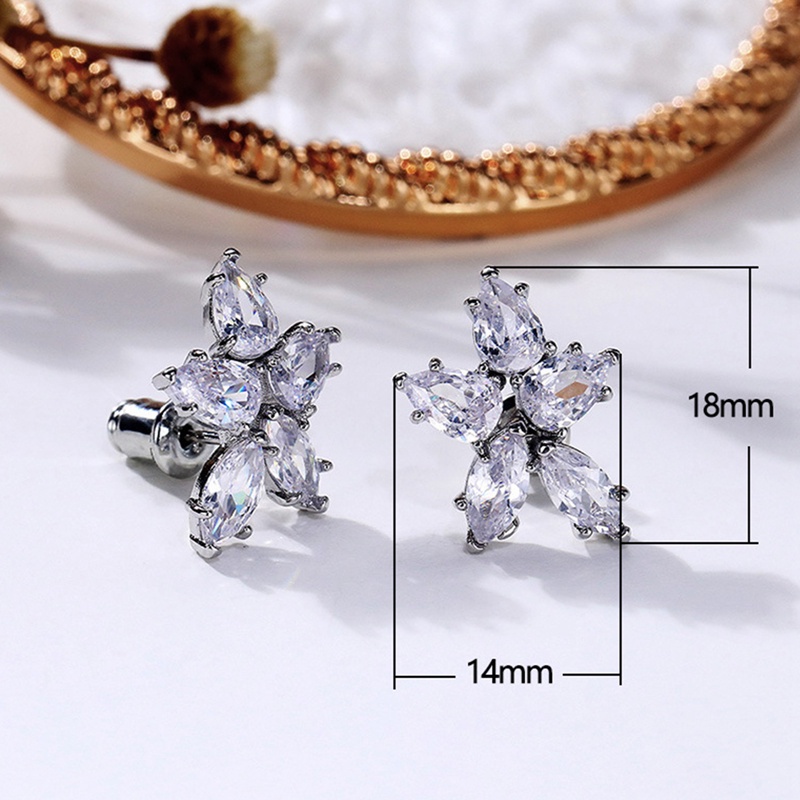 Fancyqube Anting Stud Desain Bunga Kristal Cubic Zirconia Aaa Gaya Simple Untuk Wanita