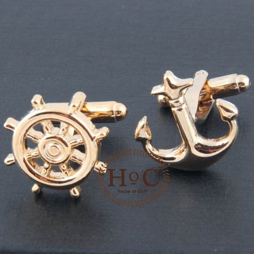 CUFFLINK CUFFLINKS MANSET KANCING KEMEJA FRENCH CUFF GOLD WHEEL ANCHOR CUFFLINKS