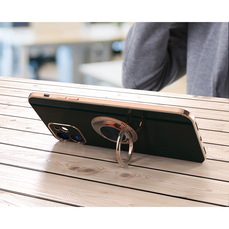 Soft Case Bahan Silikon Dengan Ring Holder Metal Untuk iPhone 13 12 11 Pro Xs Max X XR 7 + 8 Plus