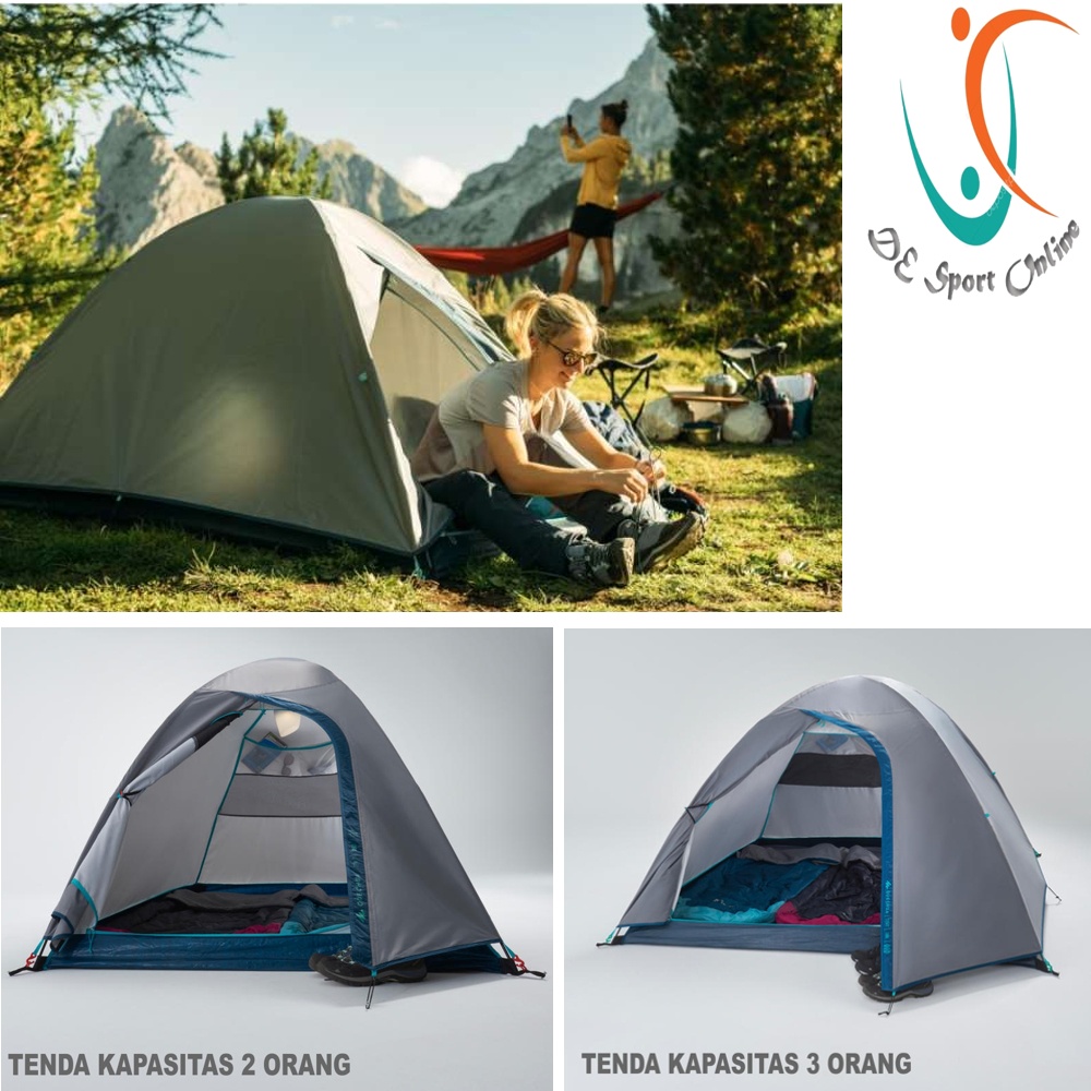 TENDA CAMPING QUECHUA MH 100 KAPASITAS 2 DAN 3 ORANG PRODUK IMPORT TENDA KEMAH  ORIGINAL QUECHUA