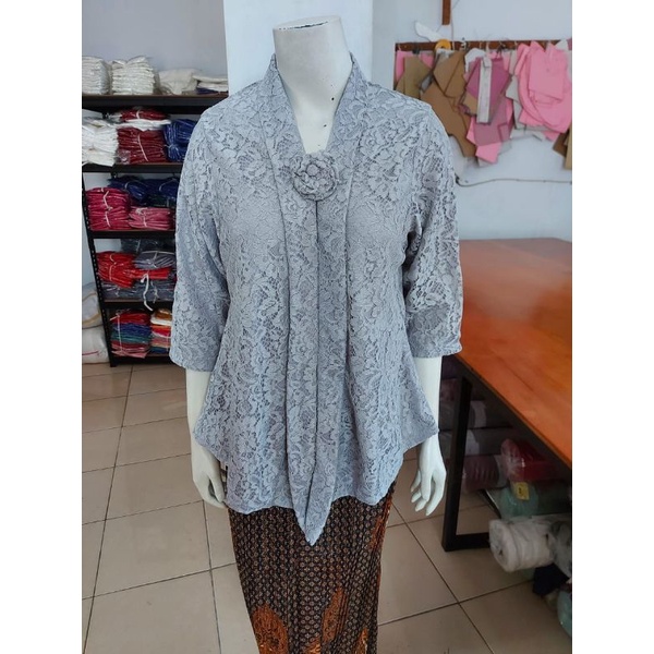 (BrL110) Kebaya floy BROKAT GLITTER & FOIL EMAS 7/8 lurus jumbo KeroncongBusana-Abu, GLITTER