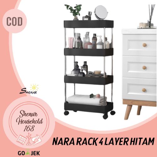 SHENAR RAK 4 SUSUN DENGAN RODA  NARA RAK SUSUN RAK DAPUR KAMAR MANDI RUANG TAMU TEMPAT PENYIMPAN SUSUN RAK NARA 4 SUSUN DENGAN RODA UNIK VIRAL  - BISA COD