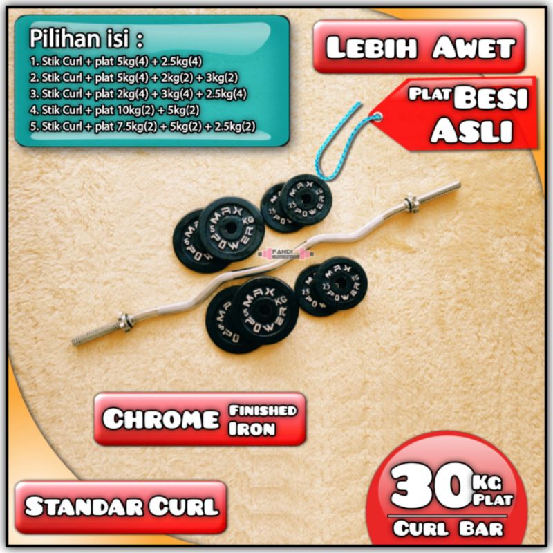 STIK BARBEL EZ CURL BAR + PLAT BARBEL 30KG