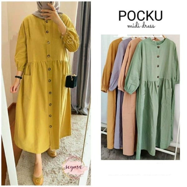 POCKU MIDI DRESS // DRESS WANITA BAHAN KATUN RAYON CASUAL