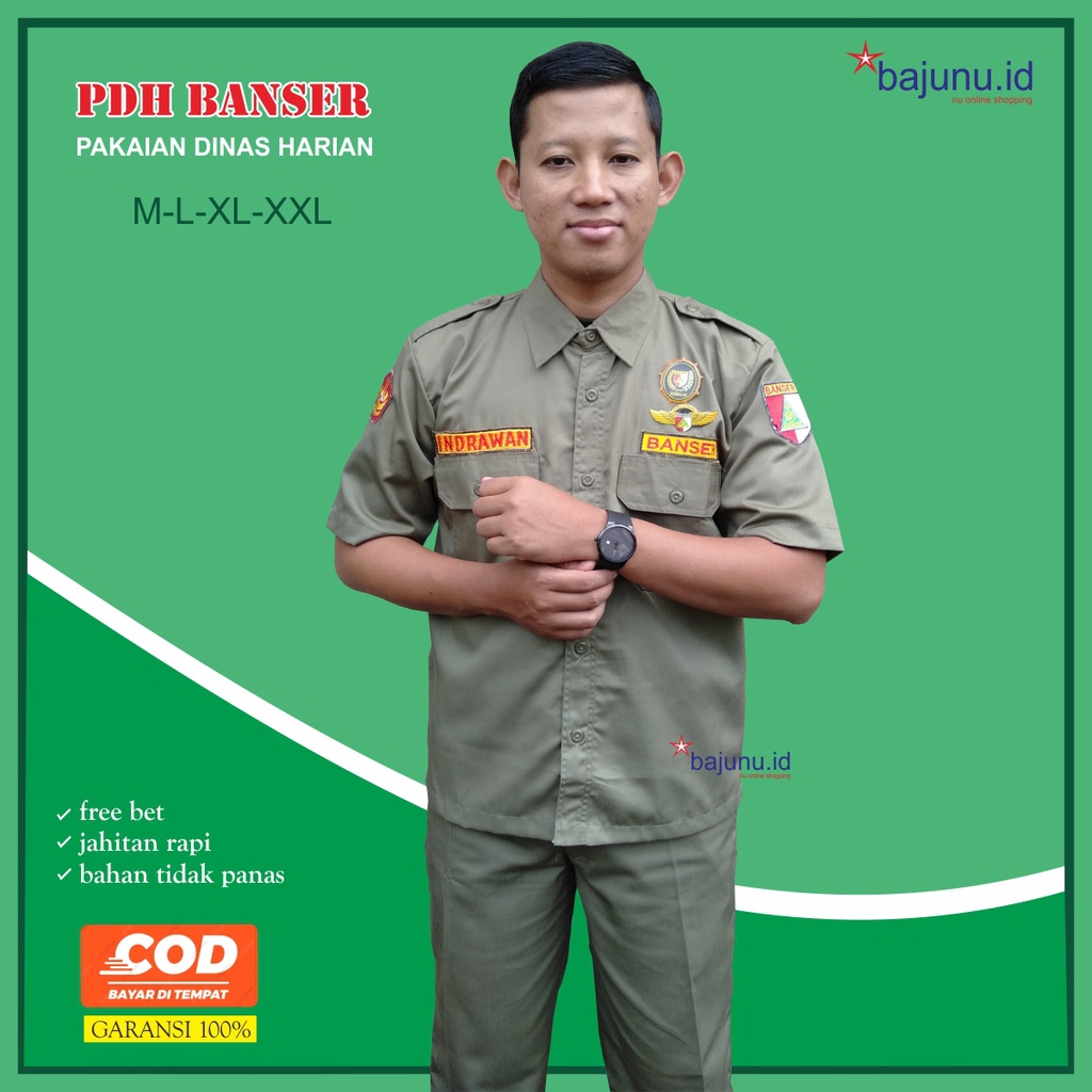 Baju Seragam PDH banser Pakaian Dinas Harian Banser Nu Bahan Kotak Kotak Dan drill