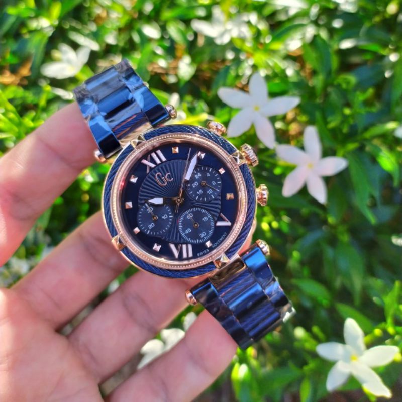JAM TANGAN PRIA WANITA | RANTAI | KULIT | KARET | MURAH | - GC Y16002L1 BOX ORI ALL STEEL BLUE