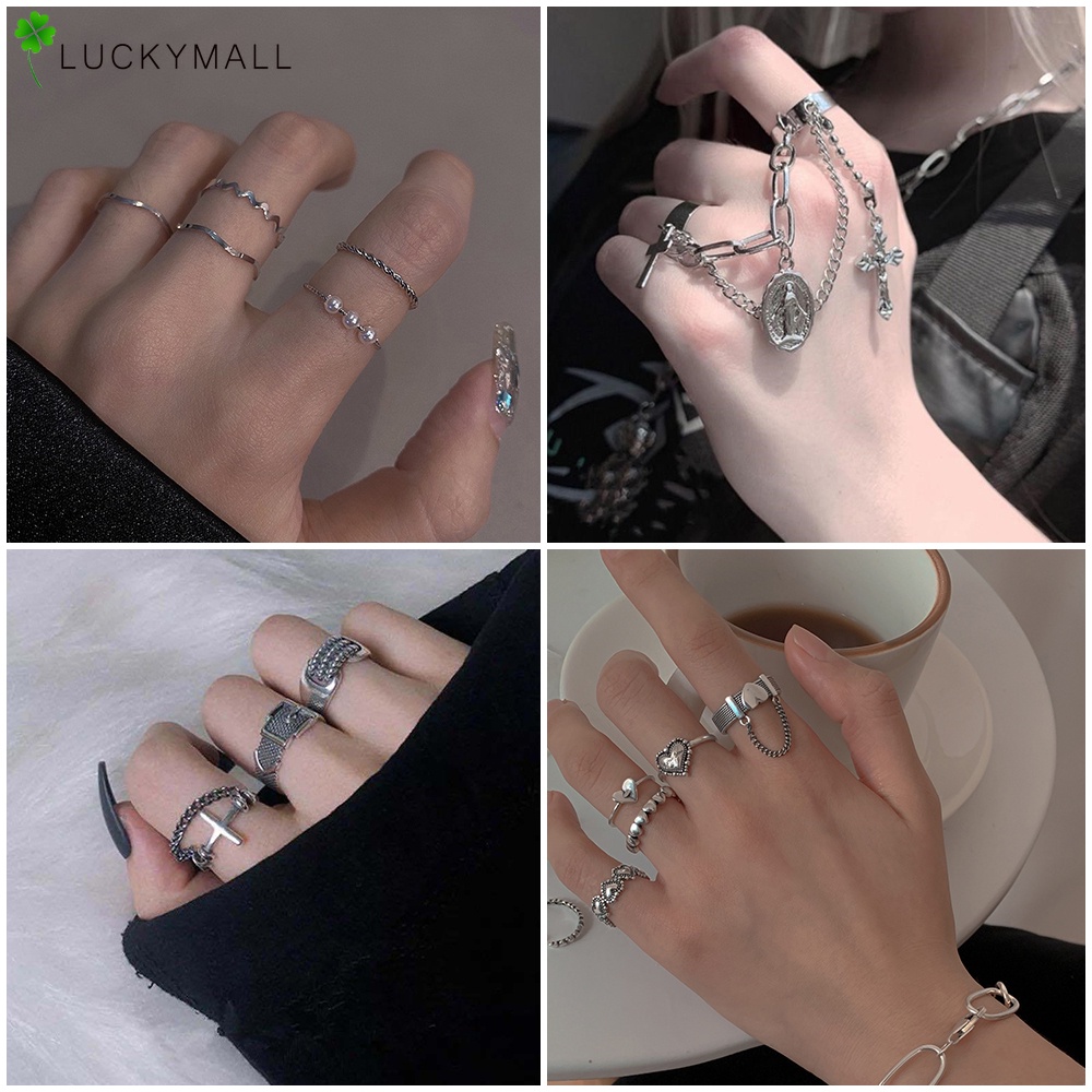 Set Cincin Rantai Desain One Piece Berduri Hati Gaya Retro Untuk Wanita