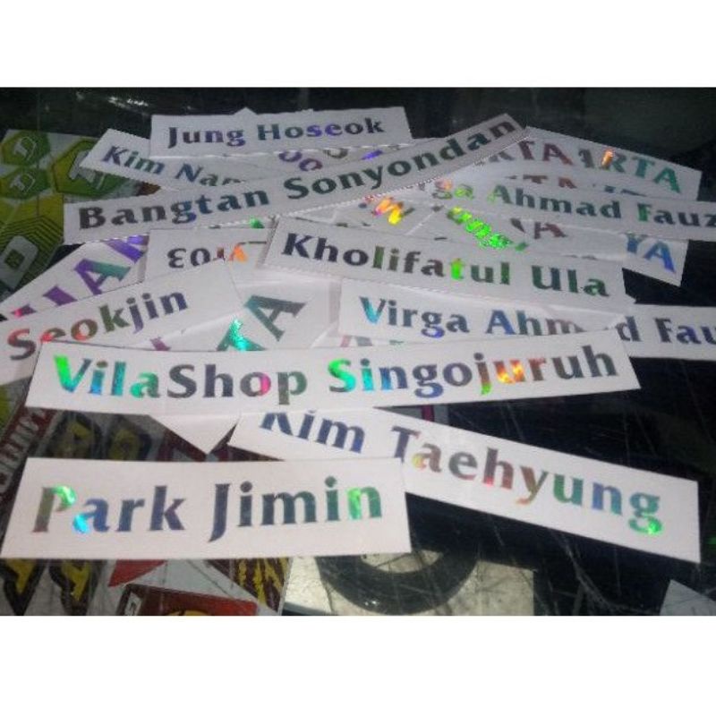 

stiker nama custom hologram, harta tahta