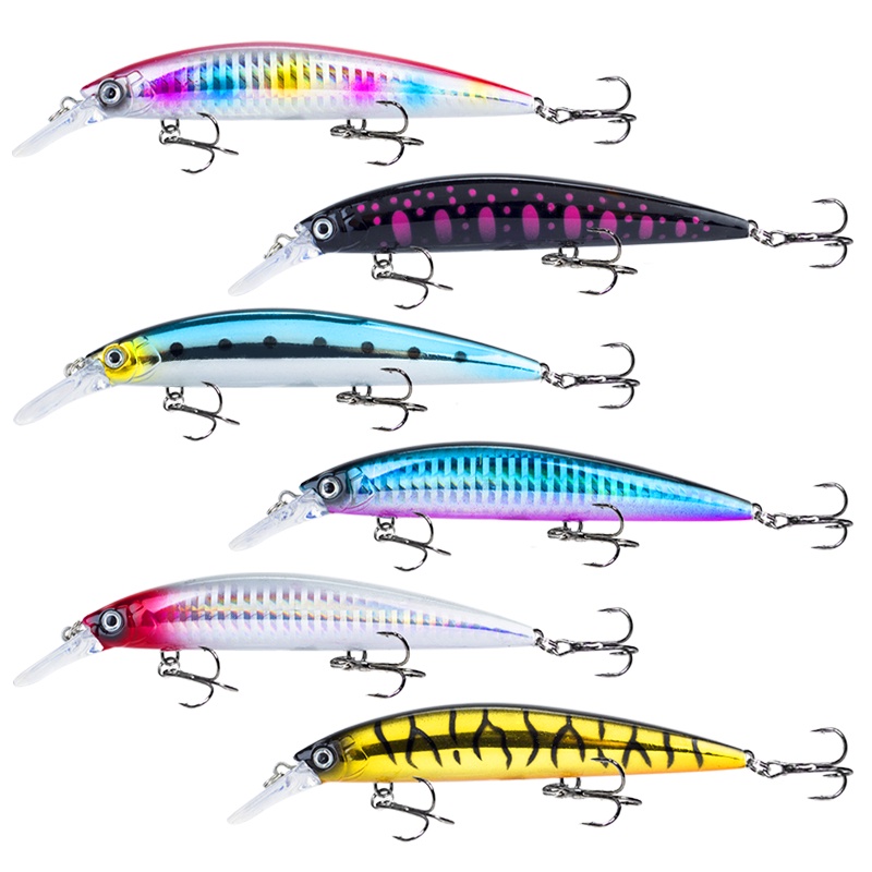 1pc Umpan Pancing Ikan Minnow Mata 3D 6 Warna Ukuran 13cm / 36g