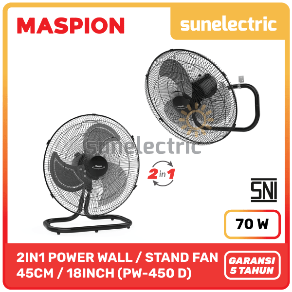 Maspion MSP PW-450 Power Desk + Wall Fan 2in1 18 Inch / 45cm PW 450 / PW450