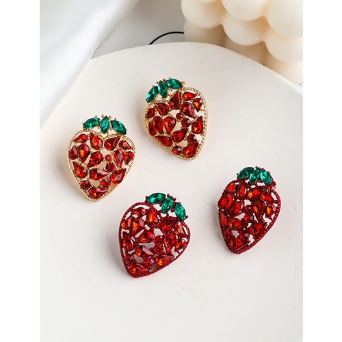 LRC Anting Tusuk Fashion Red Alloy Diamond Earrings K48100