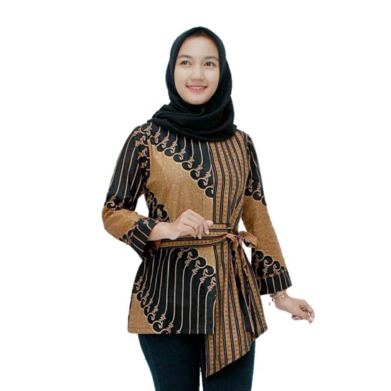 Batik wanita ASJ SA HRB026 Kenongo Kemeja Tosca Pendek-Salur blarak