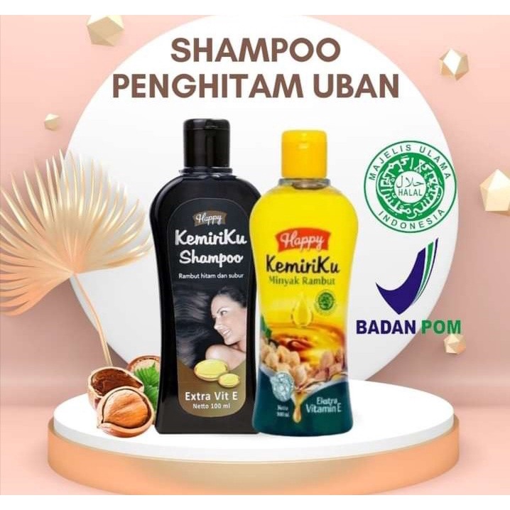 Paket Happy Kemiriku Shampoo &amp; Minyak Kemiri Perawatan rambut berUban / perawatan rambut rontok / penumbuh rambut kandungan asli extrak kemiri