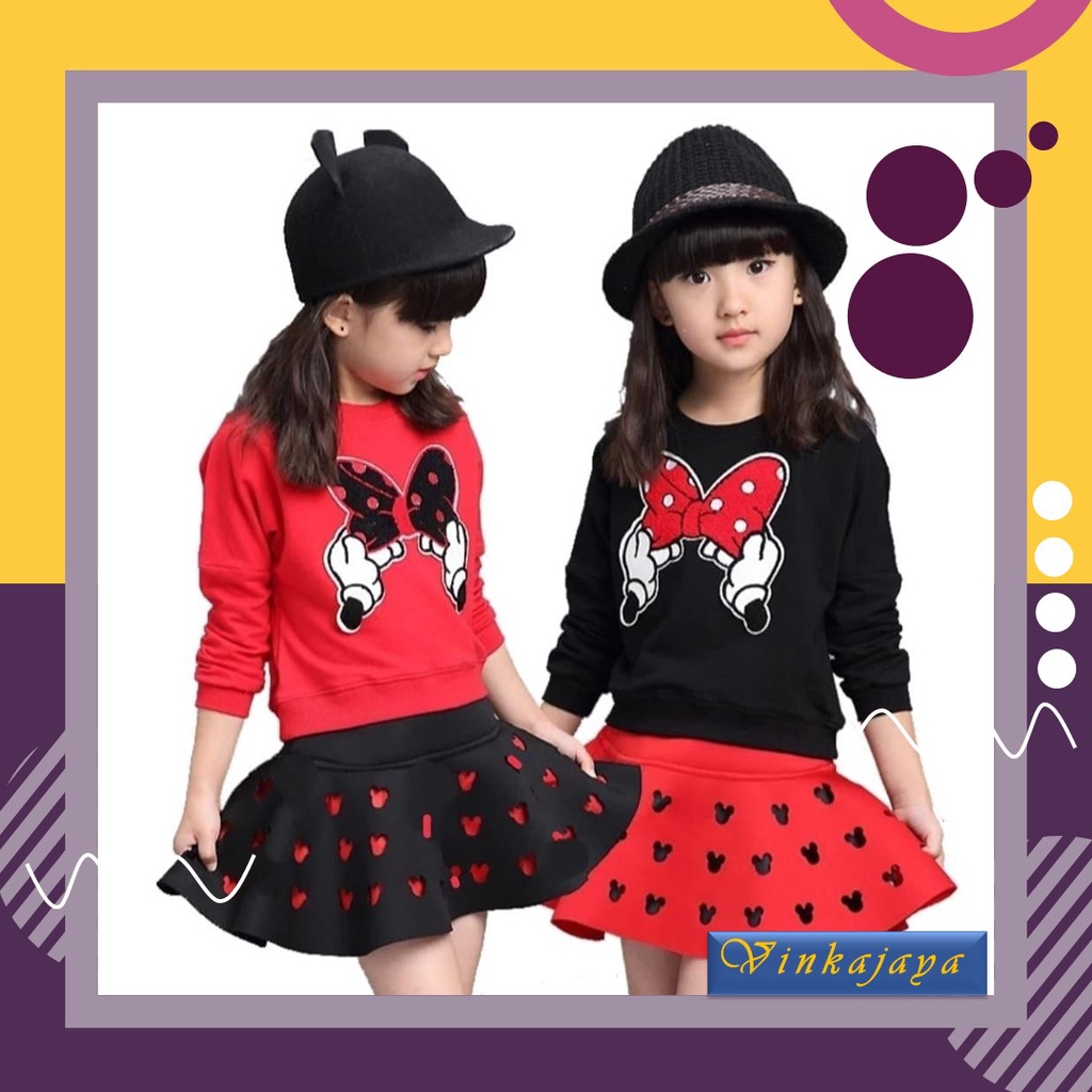 Baju Setelan Anak Cewek Usia Umur 5 6 7 8 Tahun Thn Set Perempuan Stelan Lengan Pendek + Rok MikeHen