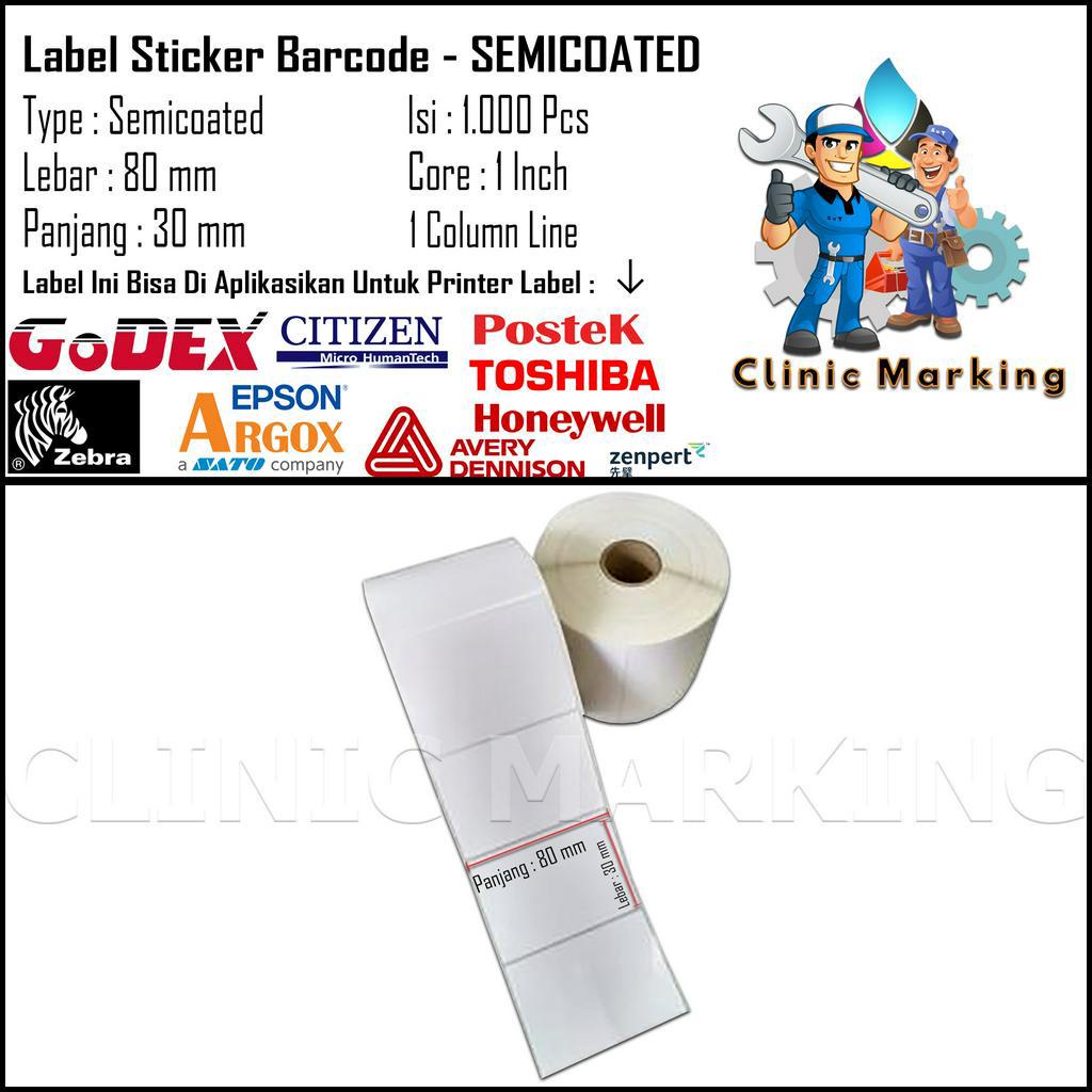 

Label Sticker Barcode Semicoated 80mm X 30mm - 1 Line Isi 1.000 Pcs