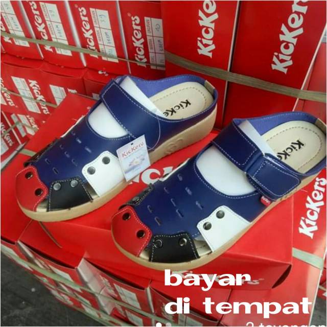 Sandal selop Kickers 21 biru  sandal wanita