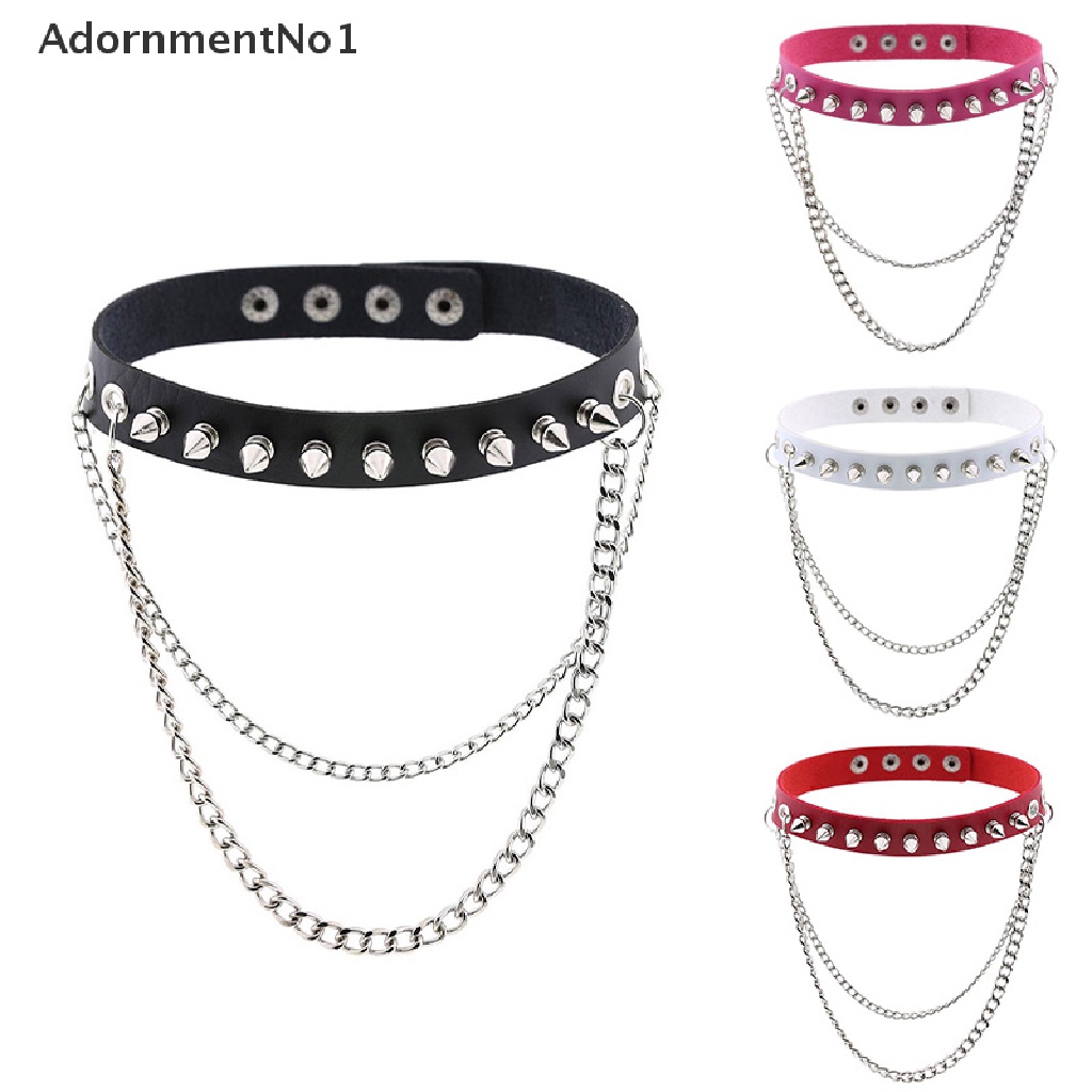 (AdornmentNo1) Kalung Choker Gaya Punk Gothic Bahan Kulit Aksen Rivet Untuk Pria / Wanita