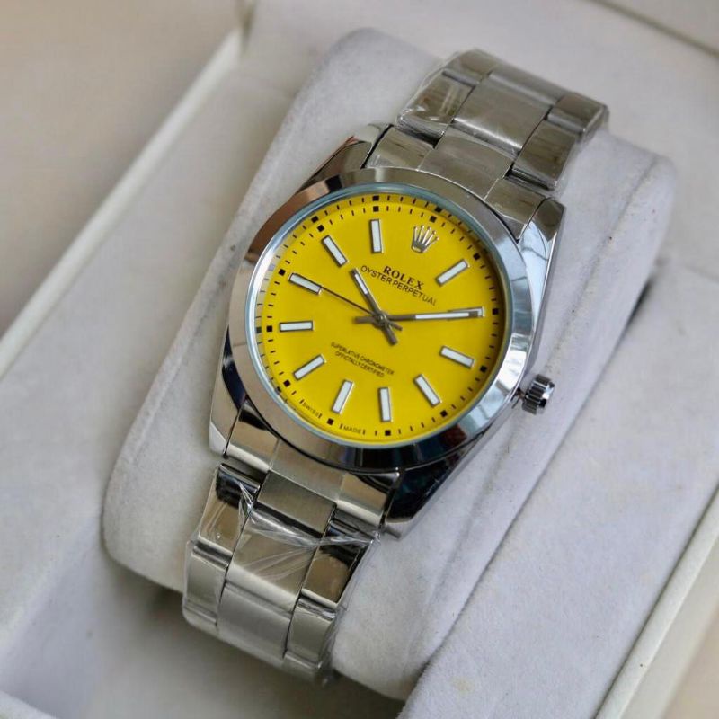 (PW)JAM TANGAN ROLEX D36mm FASHION PRIA TALI RANTAI BODY SILVER PLAT WARNA FREE BOX KANCING(COD)
