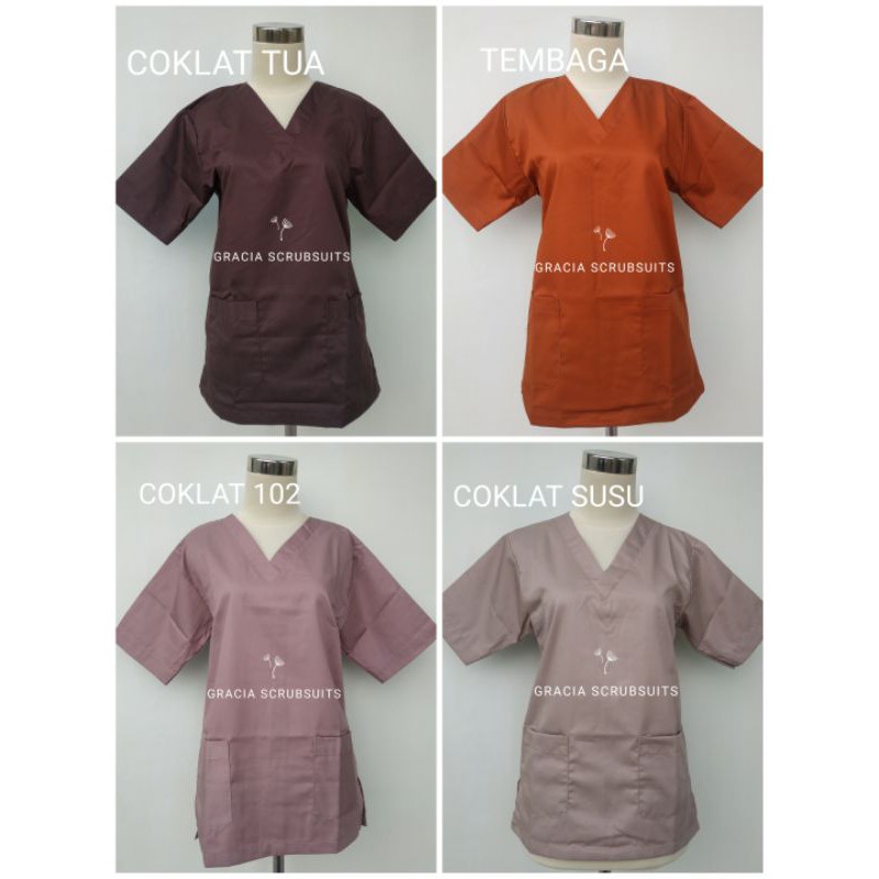 READY STOCK - GRACIA SCRUBSUITS STEL LENGAN 3/4 dan 7/8 baju jaga oka scrubs