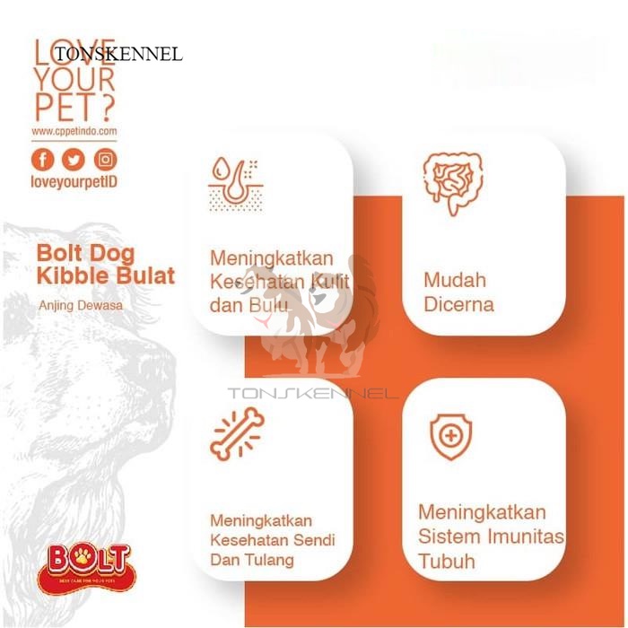 BOLT Dog Food 1 Kg 1Kg Makanan Anjing Dewasa Ras Anakan  Anak Beef Lamb Kibble Segitiga Kecil BUlat Tulang