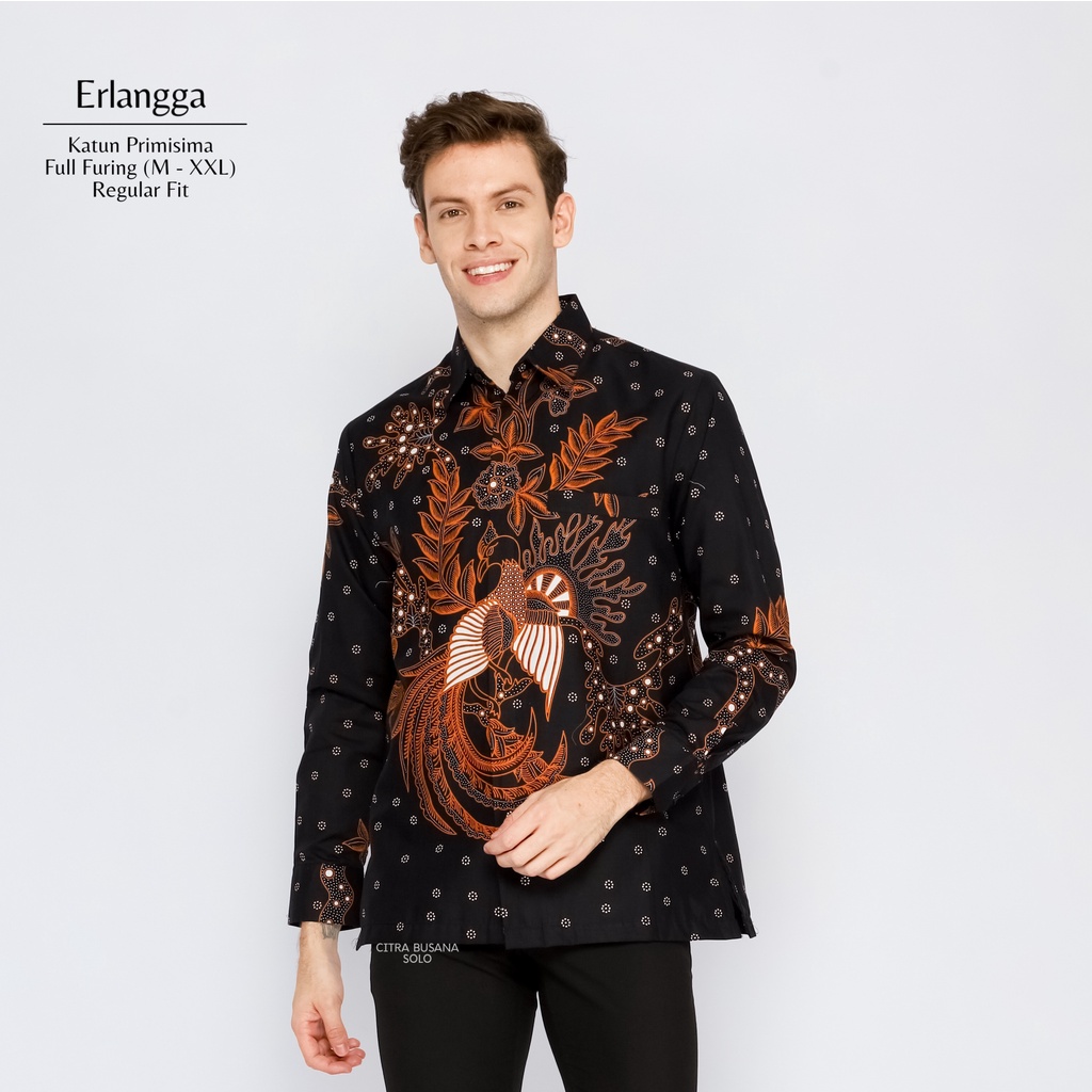 ERLANGGA Kemeja Batik Pria Full Furing Katun Sragenan