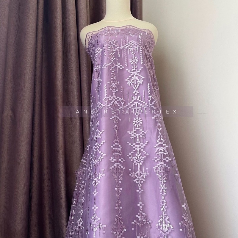 Kain Brokat Premium Etnik Tile Bordir Aphrodite Warna Lilac Design by sapto