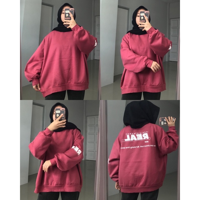 PART I SWEATER OVERSIZE/ CREWNECK THRIFT / PART 2 / SWEATER THRIFT / SWEATER OVERSIZE LENGAN BALON-Ld142 P66 real pink
