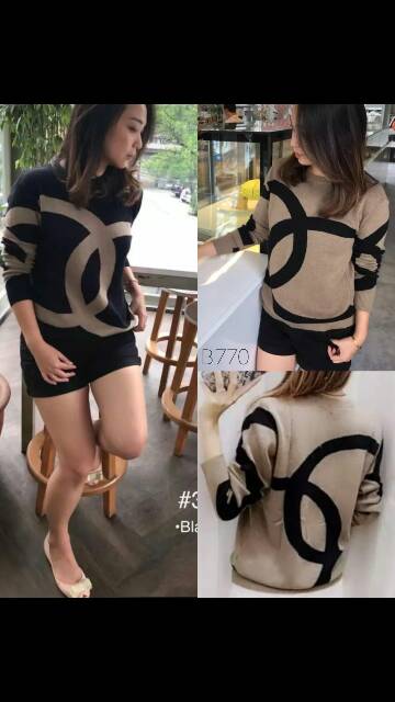 Atasan rajut CC import/sweater rajut real pict/atasan rajut canel wanita/kaos rajut wanita
