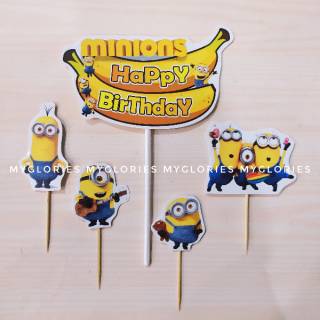 Paket Hiasan Kue MINION  BANANA Birthday Topper Cake 