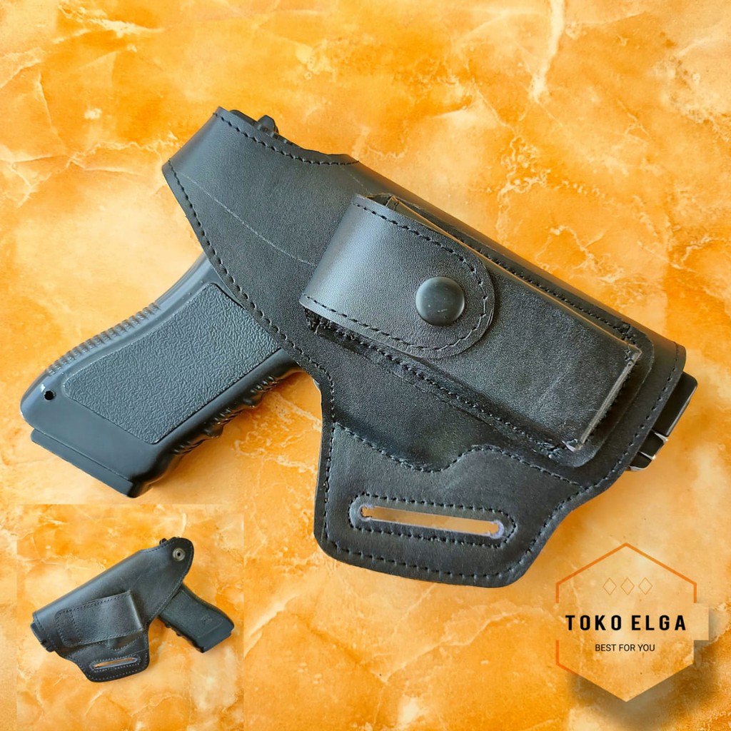 Holster Pistol Kulit Sarung Pistol Kulit GLOCK BARETTA FN Magazine 01 Kulit Asli