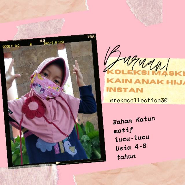 Masker Kain Anak Hijab Instan Karakter Dipakai usia Paud/TK