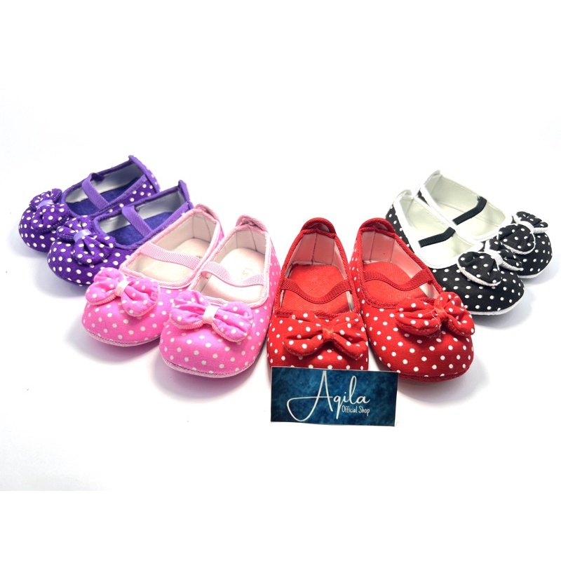 polkadot - sepatu prewalker bayi perempuan 0 12 bulan / sepatu prewalker bayi perempuan / sepatu baby prewalker / sepatu bayi prewalker polkadot