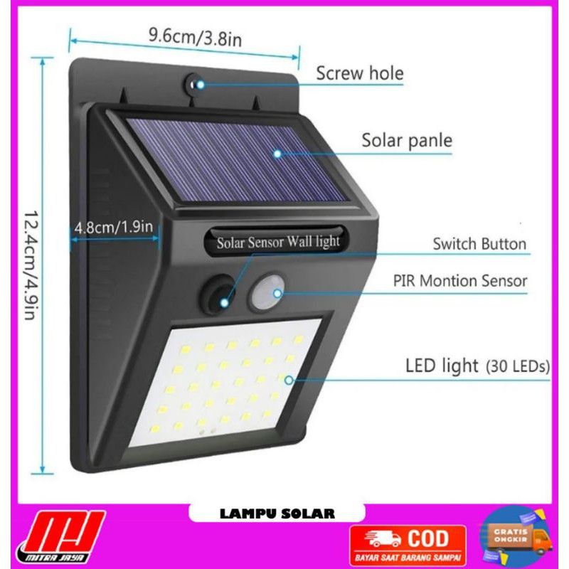 Lampu Solar 30 LED Wall Light Sensor Outdoor Waterproof Light Garden